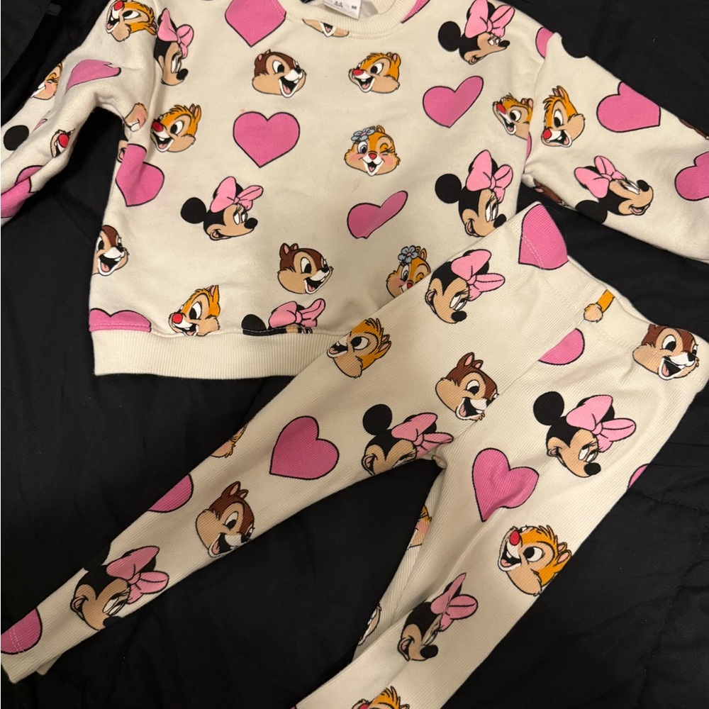 Kids outfit  with Cartoon Characters - Pink and Cream
